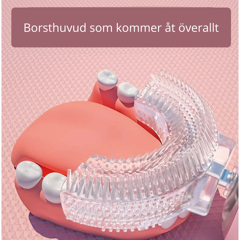 U-formad eltandborste för barn- skrattfest vid tandborstningen och stressen på paus