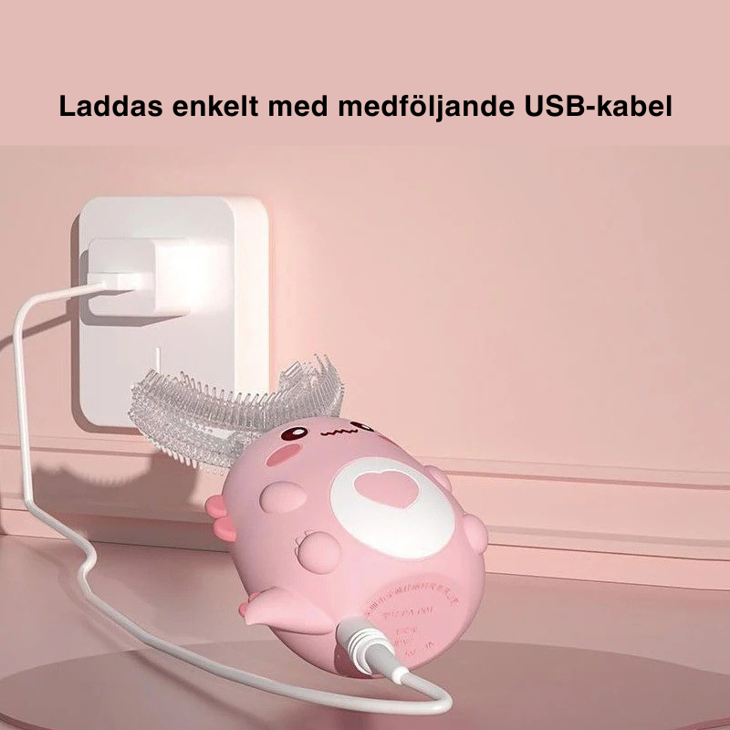 U-formad eltandborste för barn- skrattfest vid tandborstningen och stressen på paus