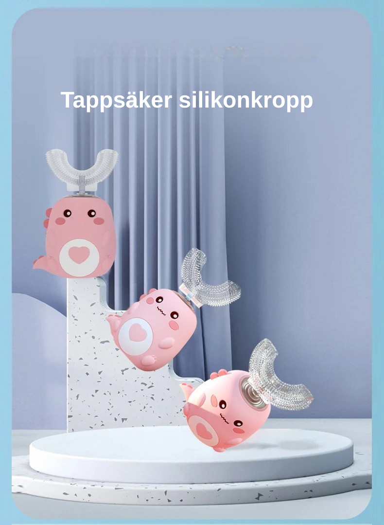 U-formad eltandborste för barn- skrattfest vid tandborstningen och stressen på paus